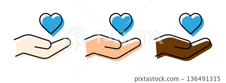SDGs, blue heart and hand icon symbolizing diversity 136491315