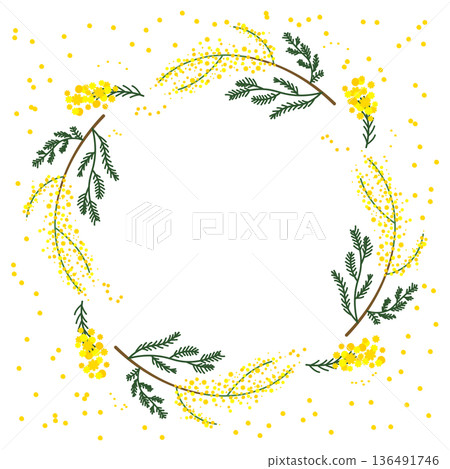 時尚的含羞草花環式框架材料 時尚的含羞草花環式框架材料 136491746