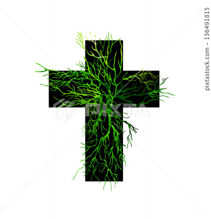 Religious cross made from tree branches. Hand drawn. Not AI, vector illustration Religious cross made from tree branches. Hand drawn. Not AI, vector illustration 136491815