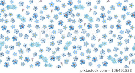 Seamless pattern with small blue watercolor flowers. Hand drawn. Not AI, vector illustration Seamless pattern with small blue watercolor flowers. Hand drawn. Not AI, vector illustration 136491828