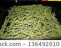 Green Beans shot closeup on a shelf at a Supermarket 136492010
