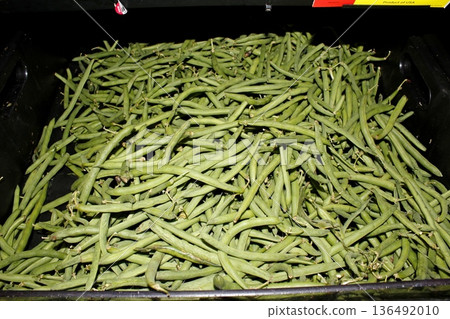 Green Beans shot closeup on a shelf at a Supermarket 136492010
