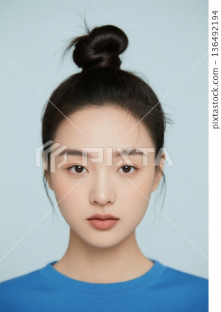 Stylish portraits of beautiful women against a blue background 136492194