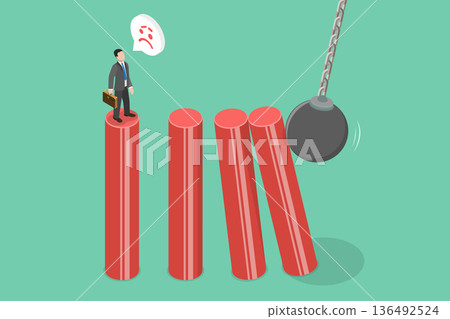 3D Isometric Flat Vector Illustration of Recession, Concept Of Business Crisis And Risk 136492524