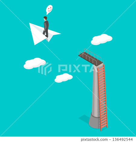 3D Isometric Flat Vector Illustration of Business Idea, Entrepreneurial Innovation, Businessman Soaring On Paper Plane 3D Isometric Flat Vector Illustration of Business Idea, Entrepreneurial Innovation, Businessman Soaring On Paper Plane 136492544