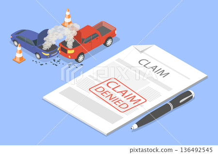 3D Isometric Flat Vector Illustration of Denied Insurance Claim, Car Accident 3D Isometric Flat Vector Illustration of Denied Insurance Claim, Car Accident 136492545