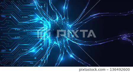 Digital neuron cell glowing in cyberspace, artificial intelligence and brain network concept vector Digital neuron cell glowing in cyberspace, artificial intelligence and brain network concept vector 136492600