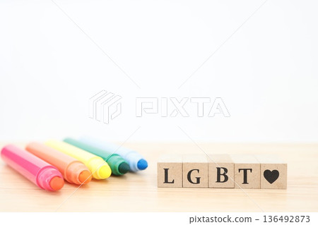 Wooden blocks and colored pens representing LGBT and diversity. Wooden blocks and colored pens representing LGBT and diversity. 136492873