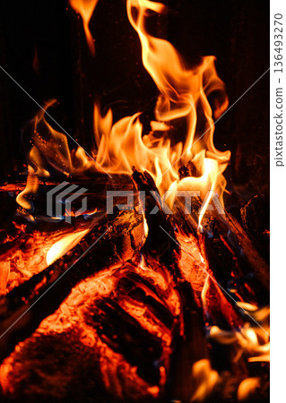 Burning flames, bonfire scene 136493270