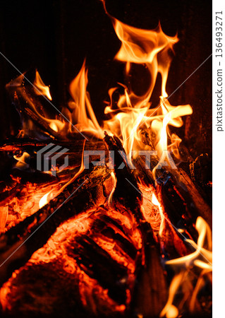 Burning flames, bonfire scene 136493271