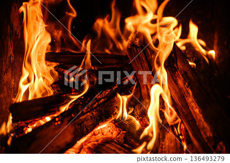 Burning flames, bonfire scene Burning flames, bonfire scene 136493279