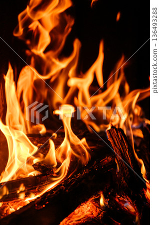 Burning flames, bonfire scene 136493288