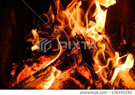 Burning flames, bonfire scene 136493290