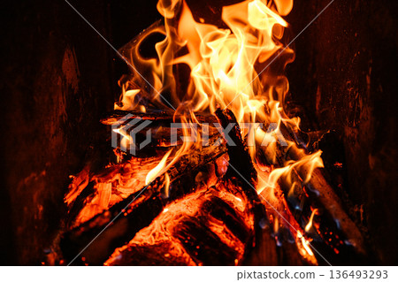 Burning flames, bonfire scene 136493293