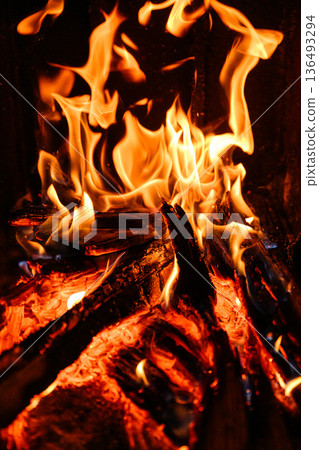 Burning flames, bonfire scene 136493294