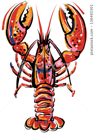 Expressive Red Lobster Illustration Hand Drawn Vector 136493301