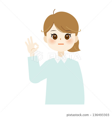 Illustration of a business woman making an OK sign with her right hand - Gesture of approval, success, and relief 02 Illustration of a business woman making an OK sign with her right hand - Gesture of approval, success, and relief 02 136493303