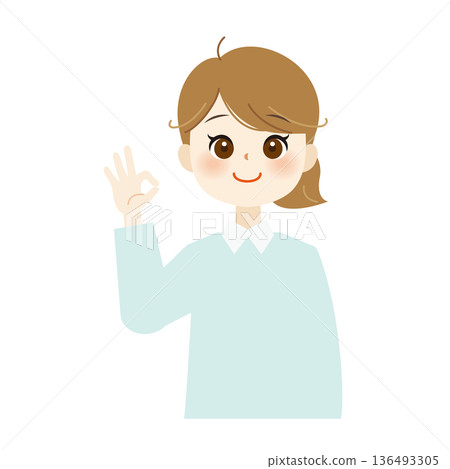 Illustration of a business woman making an OK sign with her right hand - Gesture of approval, success, and relief 04 Illustration of a business woman making an OK sign with her right hand - Gesture of approval, success, and relief 04 136493305