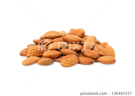 Brown nuts on a white surface for snacking, PNG 136493357