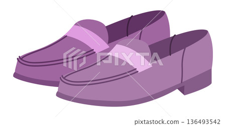 Purple penny loafer shoe women flat pair. Strap detail casual dress footwear for office meeting city walk. Technical Purple penny loafer shoe women flat pair. Strap detail casual dress footwear for office meeting city walk. Technical 136493542