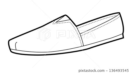 Espadrille flat shoe women single line. Minimal slip on canvas footwear for beach trip relaxed weekend look. Technical 136493545