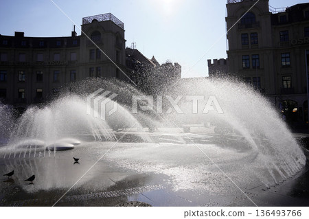 清晨的陽光與噴泉（德國慕尼黑） 136493766