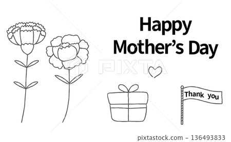 Hand drawn line drawing set of carnations for Mother's Day Hand drawn line drawing set of carnations for Mother's Day 136493833
