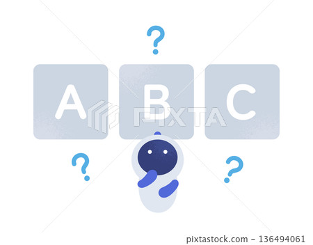 AI confused by multiple options. Vector illustration of a thinking robot searching for the optimal solution. AI confused by multiple options. Vector illustration of a thinking robot searching for the optimal solution. 136494061