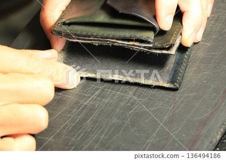 Repairing a wallet with leather craft Repairing a wallet with leather craft 136494186