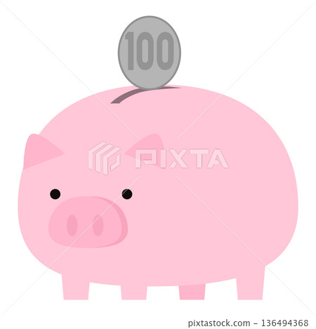 Illustration of a piggy bank saving 100 yen coins Illustration of a piggy bank saving 100 yen coins 136494368