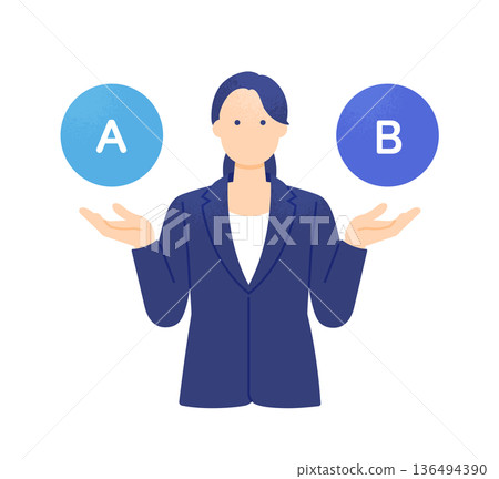一位女商人正在比較A和B。插圖描繪了一位女性正在考慮兩種選擇。 136494390