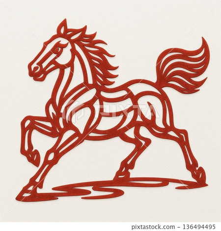 Red Chinese paper-cut horse illustration isolated on white background, zodiac Year of the Horse symbol for Lunar New Year decoration Red Chinese paper-cut horse illustration isolated on white background, zodiac Year of the Horse symbol for Lunar New Year decoration 136494495