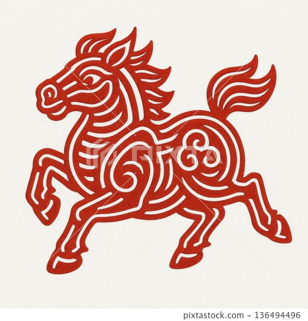 Red Chinese paper-cut horse illustration isolated on white background, zodiac Year of the Horse symbol for Lunar New Year decoration Red Chinese paper-cut horse illustration isolated on white background, zodiac Year of the Horse symbol for Lunar New Year decoration 136494496