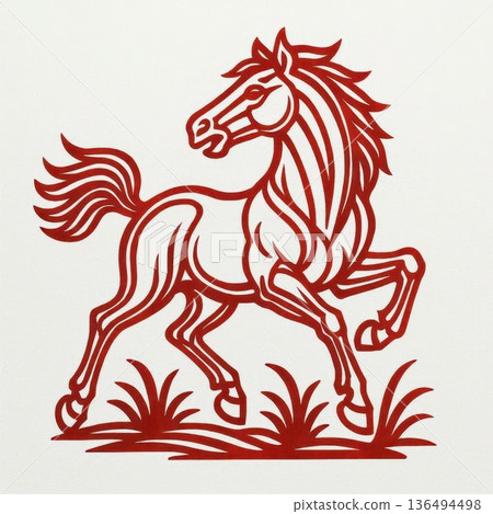 Red Chinese paper-cut horse illustration isolated on white background, zodiac Year of the Horse symbol for Lunar New Year decoration Red Chinese paper-cut horse illustration isolated on white background, zodiac Year of the Horse symbol for Lunar New Year decoration 136494498