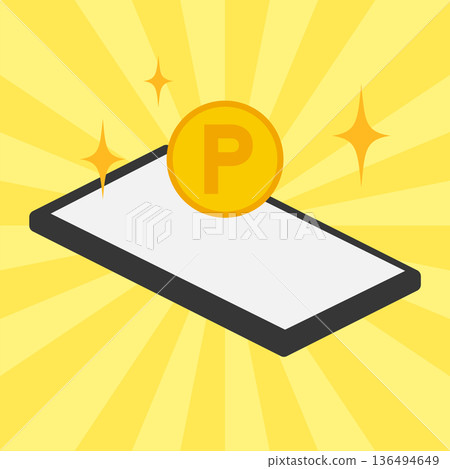 集中線條背景和智慧型手機點數硬幣點活動影像 136494649