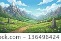 Mountain path anime background 136496424