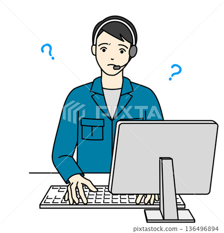 圖解:一名身穿工作服的男性操作員正擔憂地接受詢問 圖解:一名身穿工作服的男性操作員正擔憂地接受詢問 136496894