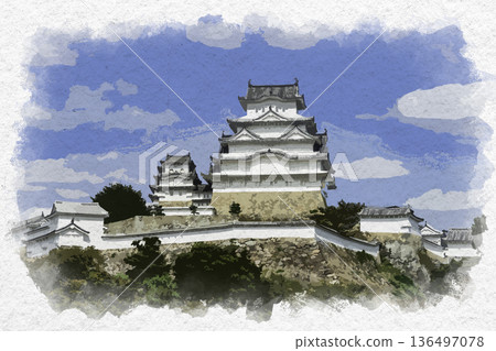 Watercolor-style Himeji Castle tower, Himeji City, Hyogo Prefecture Watercolor-style Himeji Castle tower, Himeji City, Hyogo Prefecture 136497078