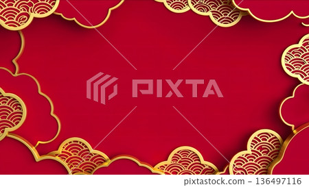 Elegant Red Background with Gold Cloud Patterns for Celebration Design Elegant Red Background with Gold Cloud Patterns for Celebration Design 136497116