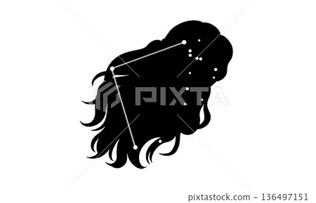 後髮座的剪影插圖（頭髮和星座線條） 136497151
