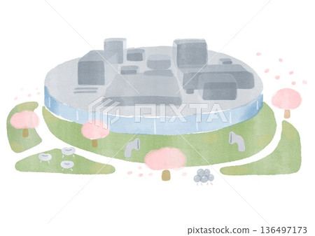 21st Century Museum of Contemporary Art, Kanazawa in Spring, watercolor illustration 21st Century Museum of Contemporary Art, Kanazawa in Spring, watercolor illustration 136497173