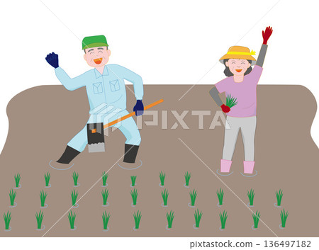 Farmers working by hand 136497182