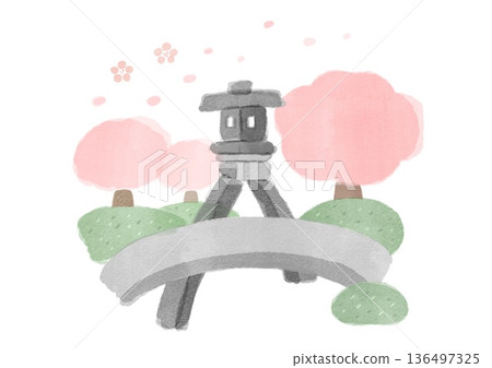 兼六園春季櫻花水彩畫 136497325