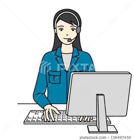 一名身穿工作服的女操作員正在使用電腦。 136497430