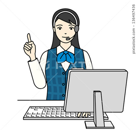 一名身穿制服的女操作員指出重點並解釋。 136497436