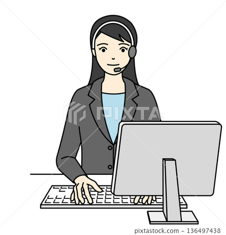 身穿西裝的女接線生，負責處理行政事務和詢問。 136497438