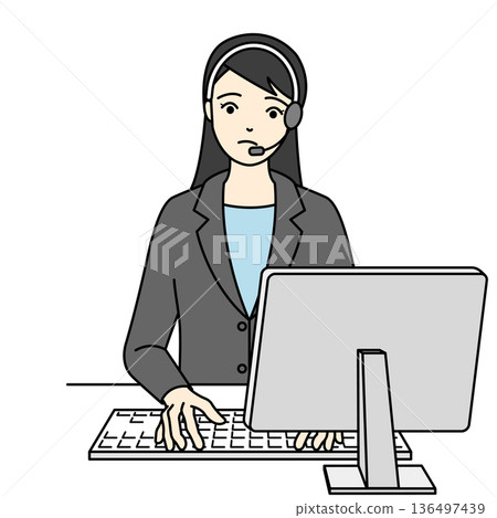 一位身穿西裝、表情憂慮的女接線生正在回答詢問。 136497439