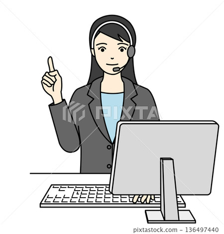 一位身穿西裝的女操作員正在解釋解決方案的關鍵點。 136497440