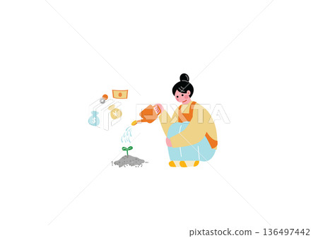 一位家庭主婦正在培育她的財富種子。 136497442
