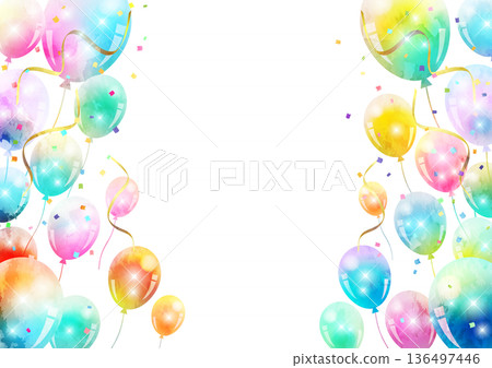 氣球邊框，彩虹色，閃光，可愛，橫向，水彩 136497446